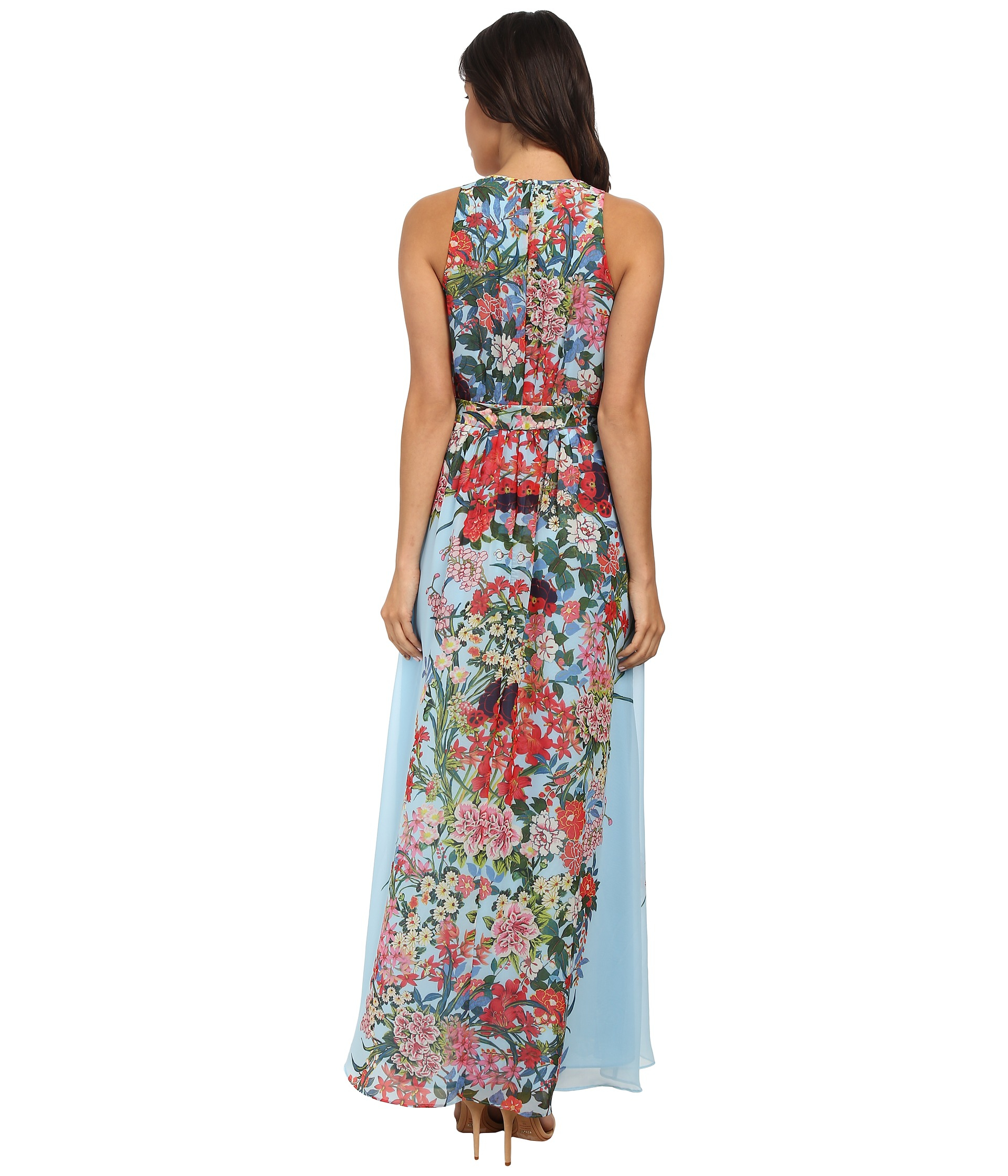 Lyst Adrianna Papell Printed Multi Floral Halter Long Maxi Dress In Blue 