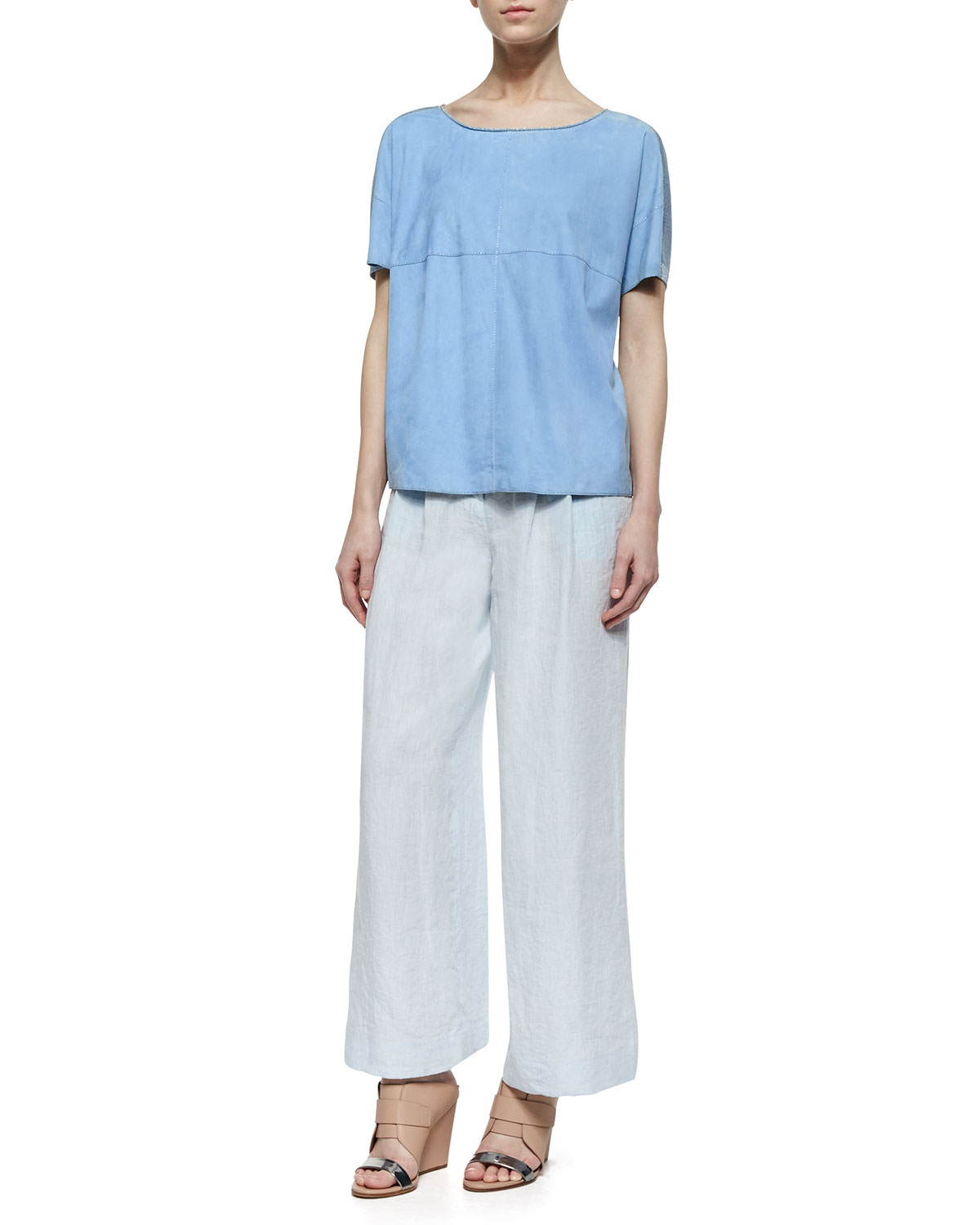 Lafayette 148 new york Pleated Wide-Leg Linen Pants in Blue | Lyst