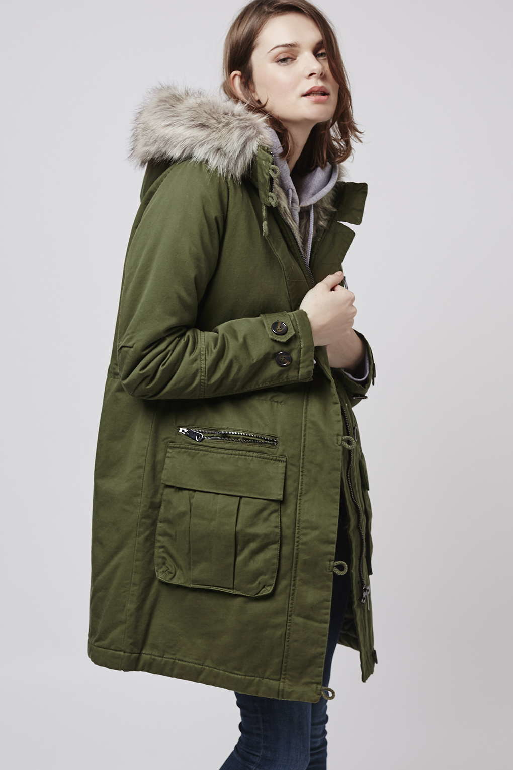 Lyst Topshop Tall Long Padded iParkai iJacketi in iGreeni