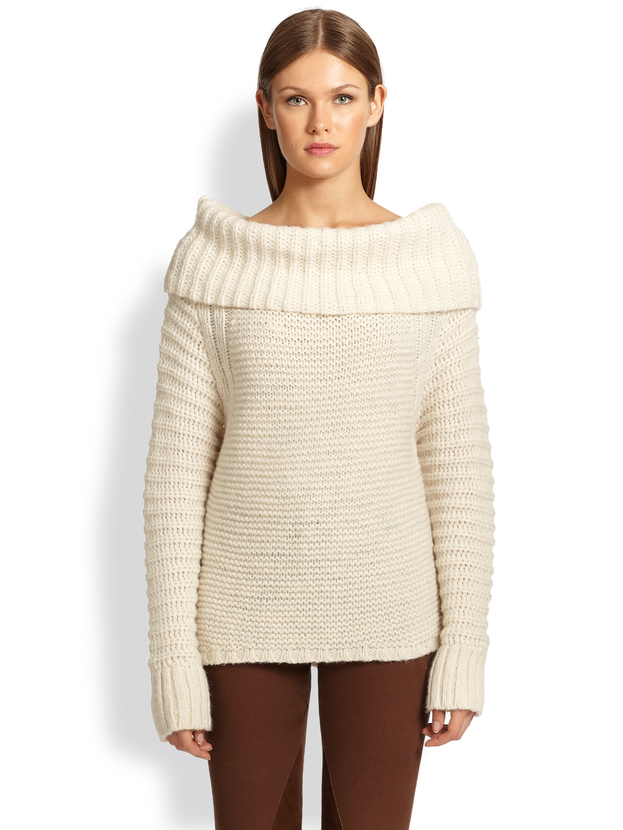 Donna karan Oversized Cowlneck Sweater in White | Lyst