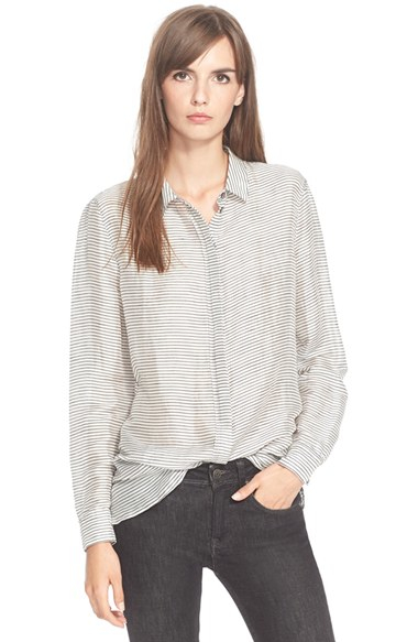 Burberry brit Stripe Mulberry Silk & Linen Shirt in Gray (NAVY) | Lyst