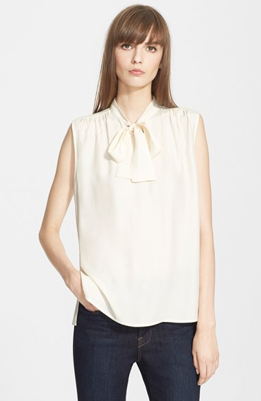 Frame denim Sleeveless Tie Neck Silk Shirt in Beige (GARDENA) | Lyst