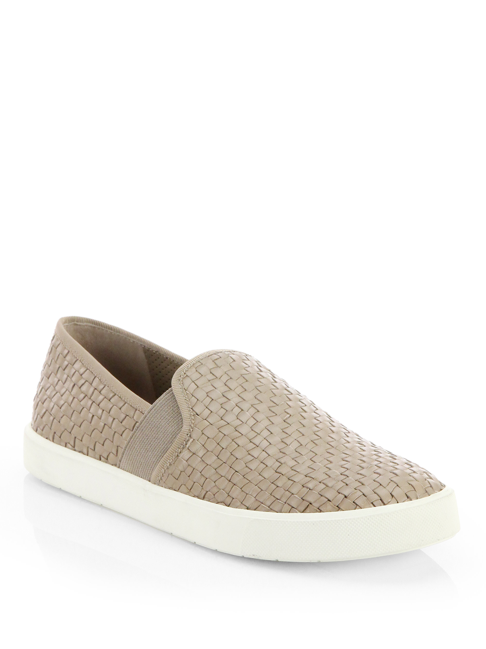 Vince Preston Woven Leather Slip-on Sneakers in Brown | Lyst