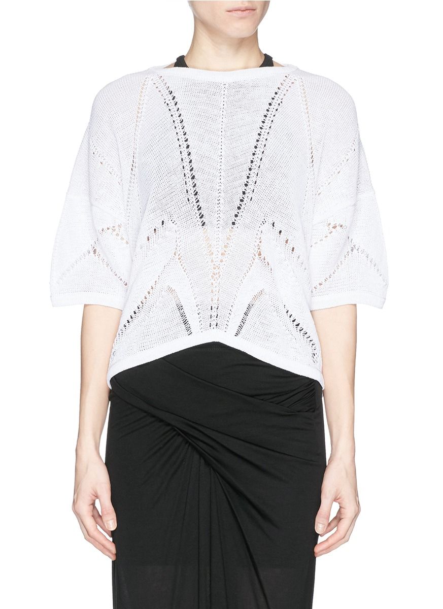 Helmut lang Fractured Lace Knit Cropped Sweater in White | Lyst