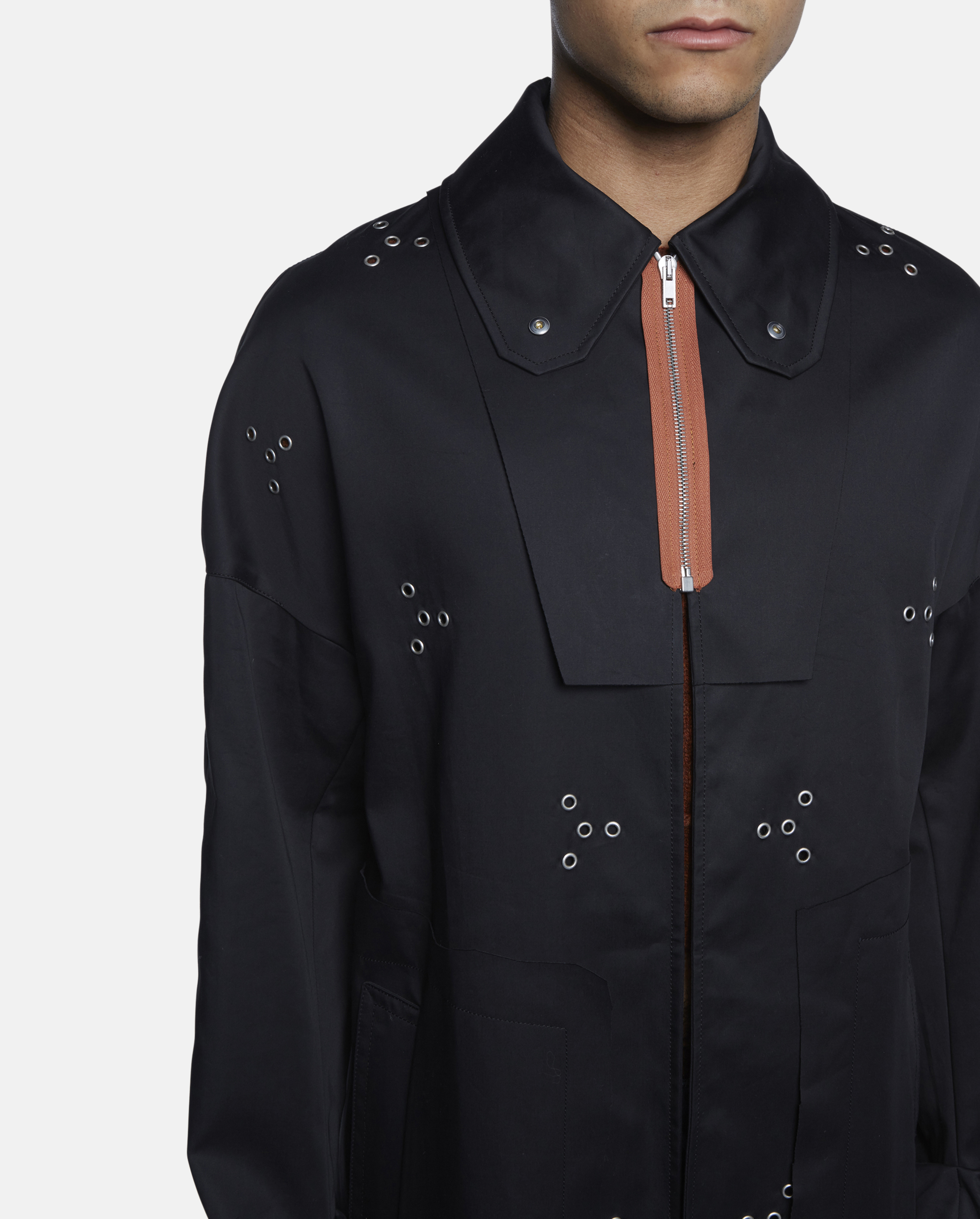 Lyst - Raf Simons Black Coat With All Over Eyelet in Black