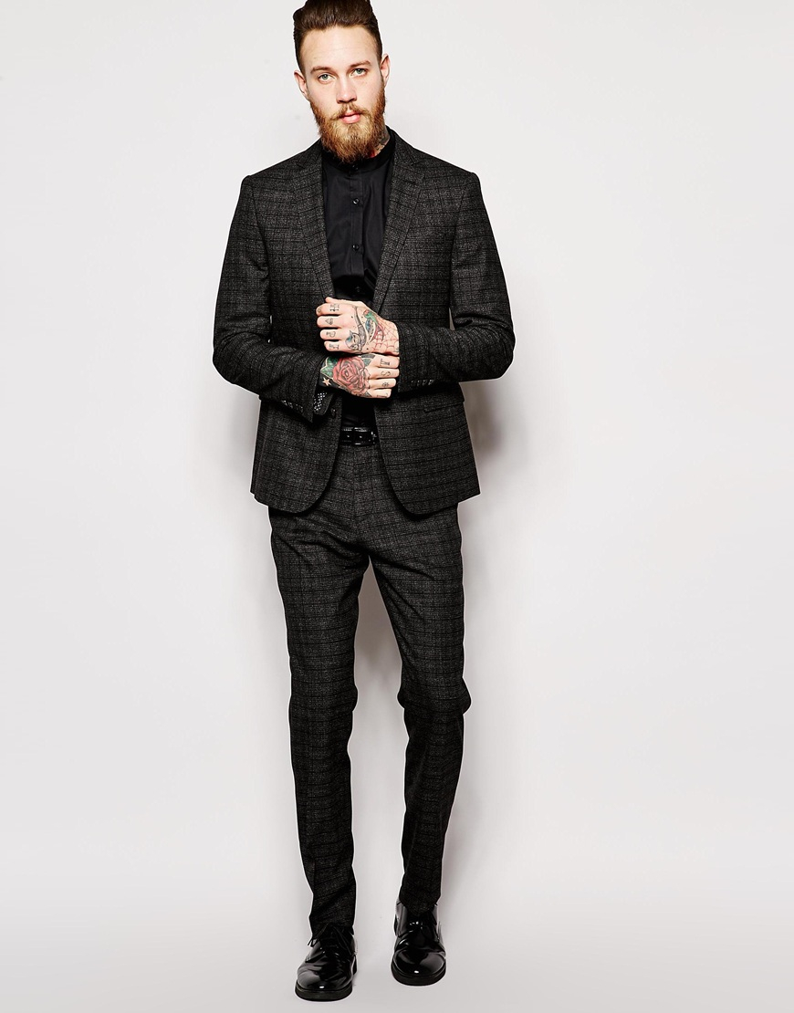 Lyst - Asos Skinny Fit Suit Jacket In Textured Cloth in Black for Men