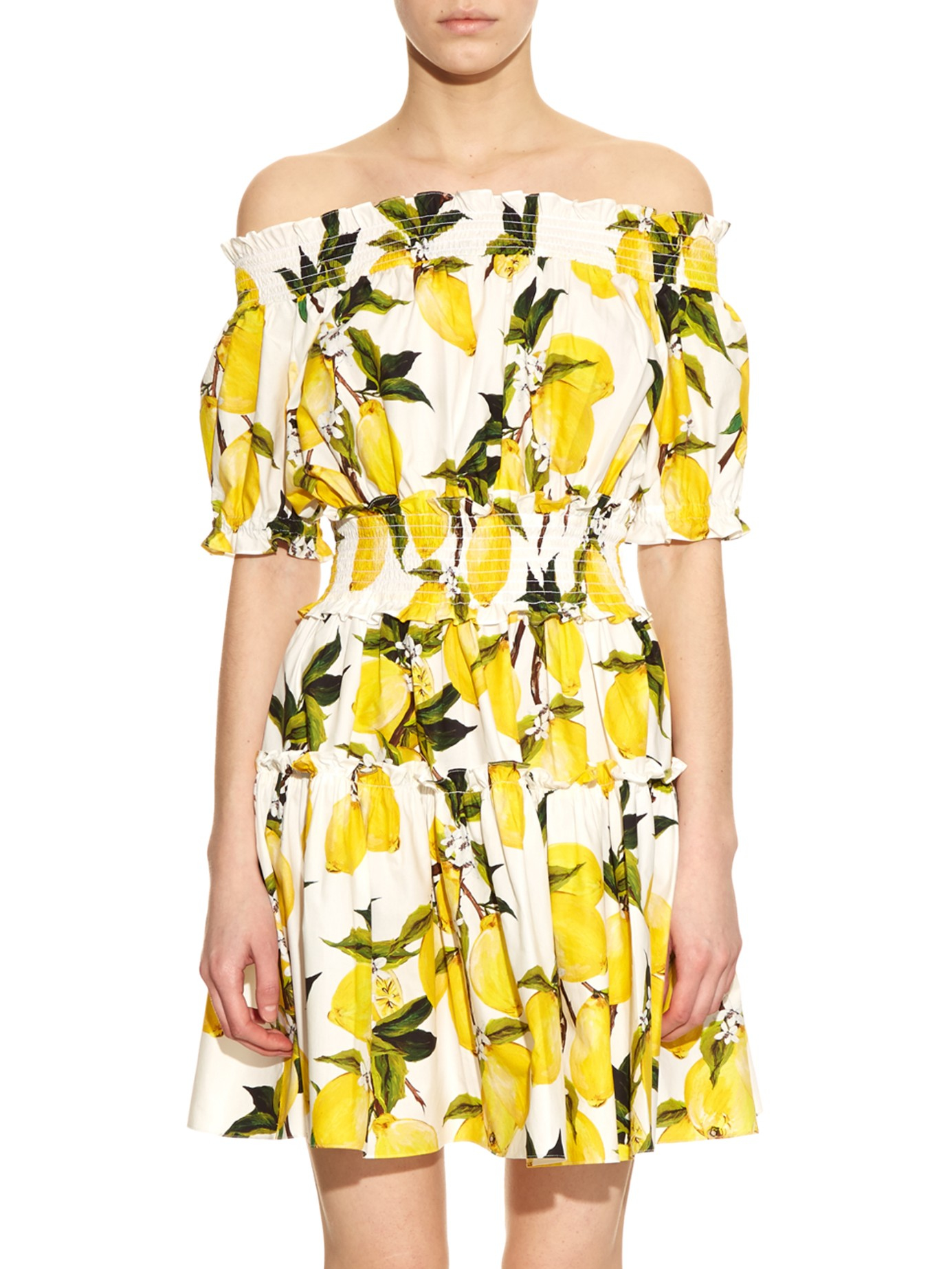 Lyst - Dolce & Gabbana Printed Off-the-Shoulder Dress in Yellow