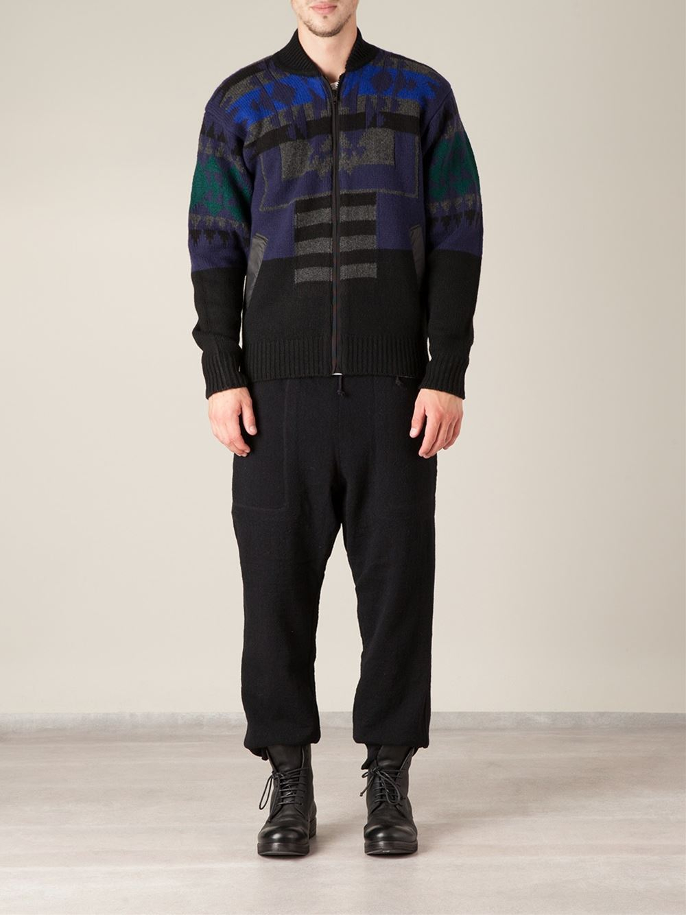 Lyst Sacai Aztec Pattern Zip Sweater in Blue for Men