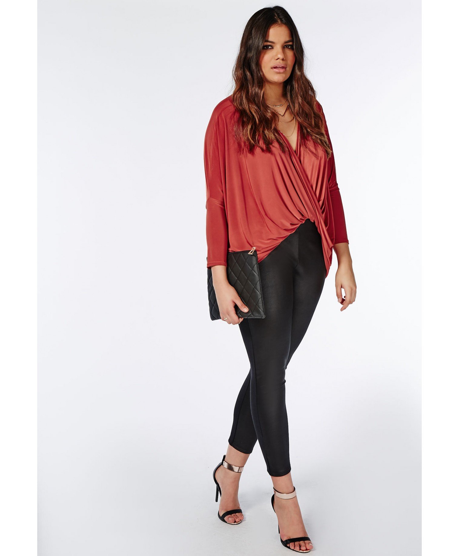 Missguided Plus Size Knot Front Wrap Top Rust Slinky In Red Rust Lyst