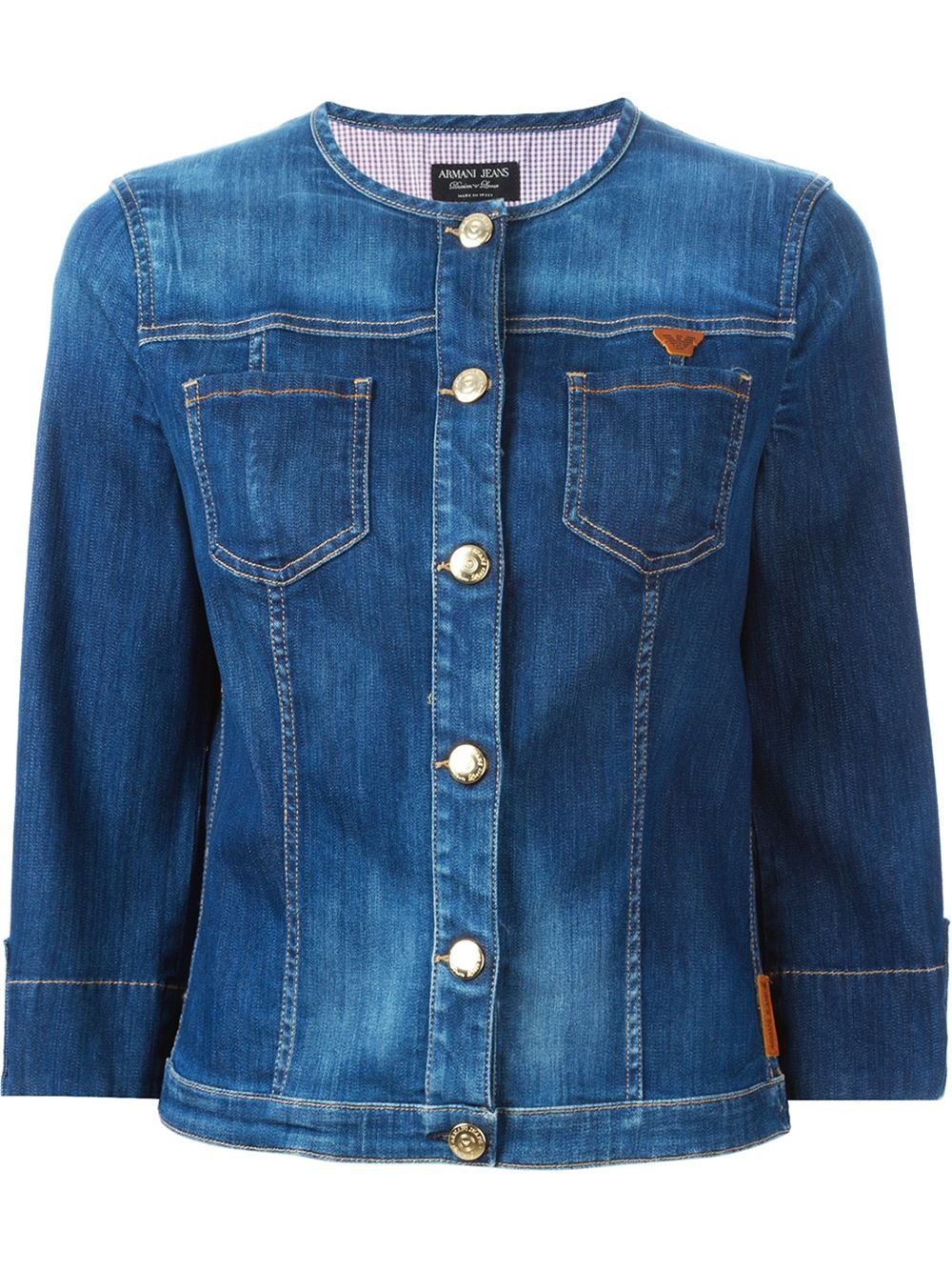 Lyst - Armani Jeans Collarless Denim Jacket in Blue
