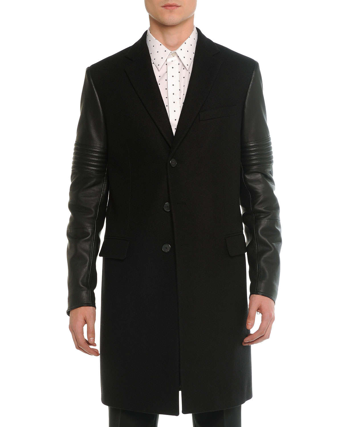 Givenchy Wool-Leather Moto Coat in Black for Men | Lyst