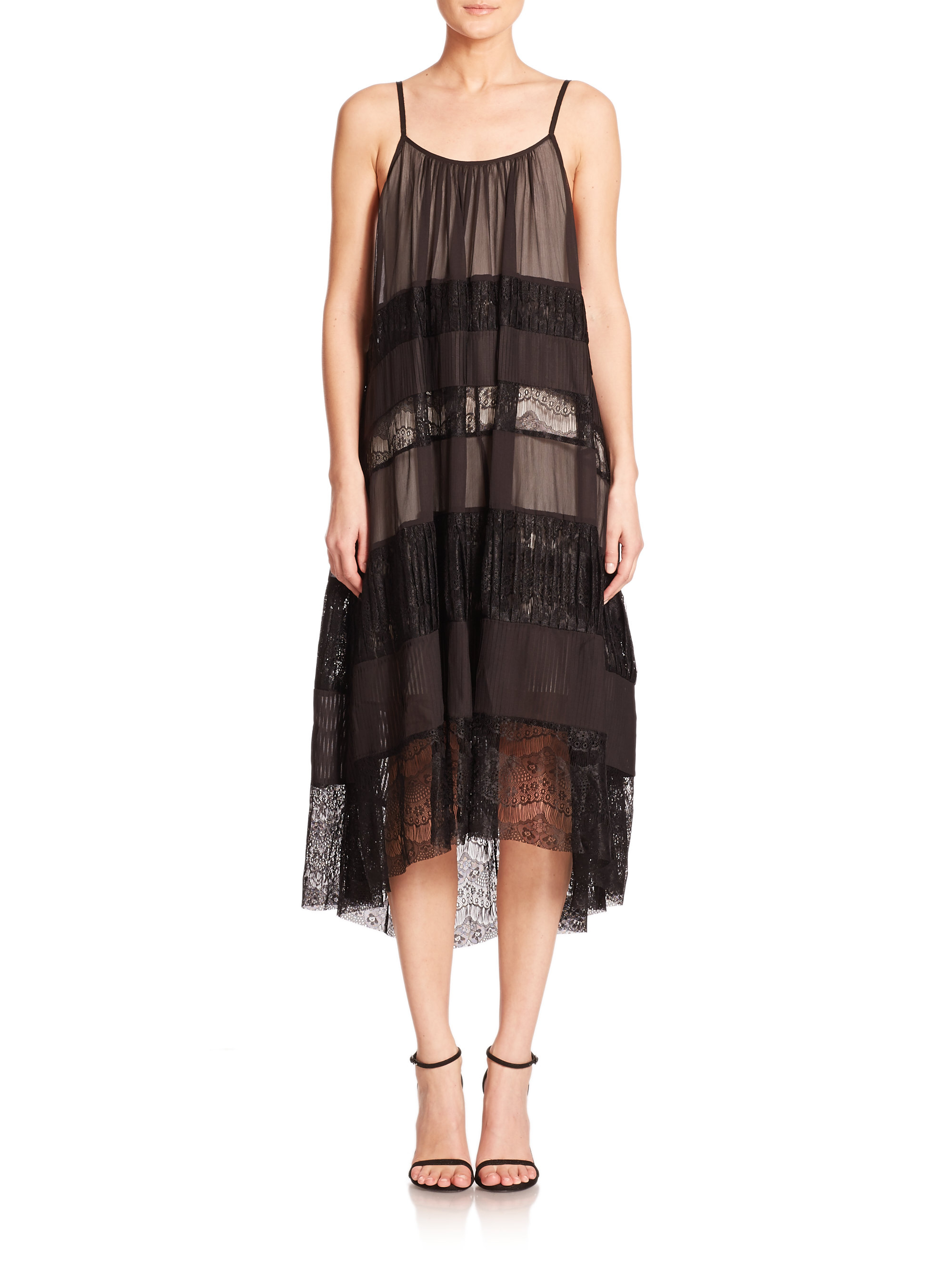 Lyst - Alice + Olivia Dejas Lace-inset Midi Dress in Black