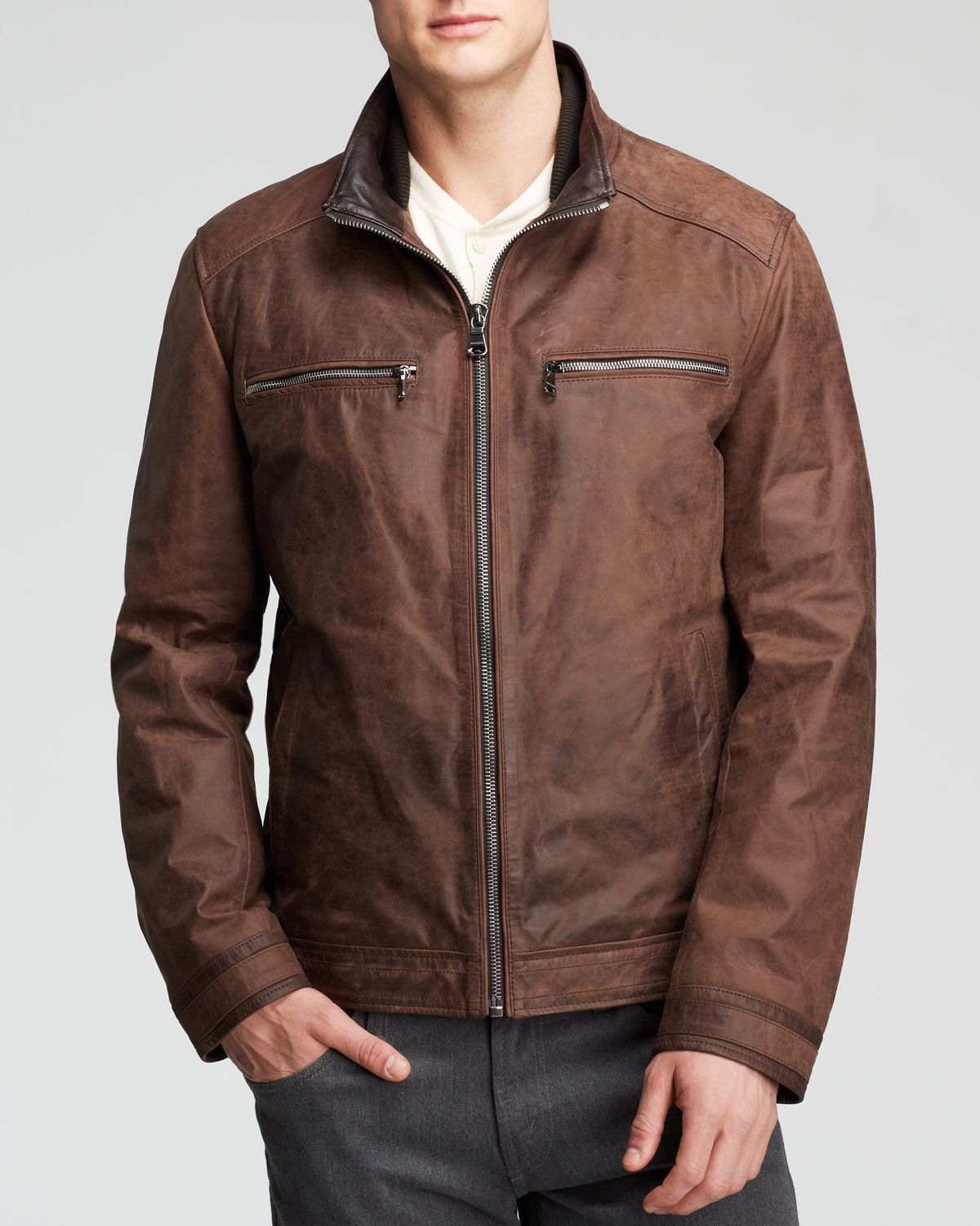 Hugo Boss Boss Alven Leather Buff Skipper Jacket in Brown for Men | Lyst