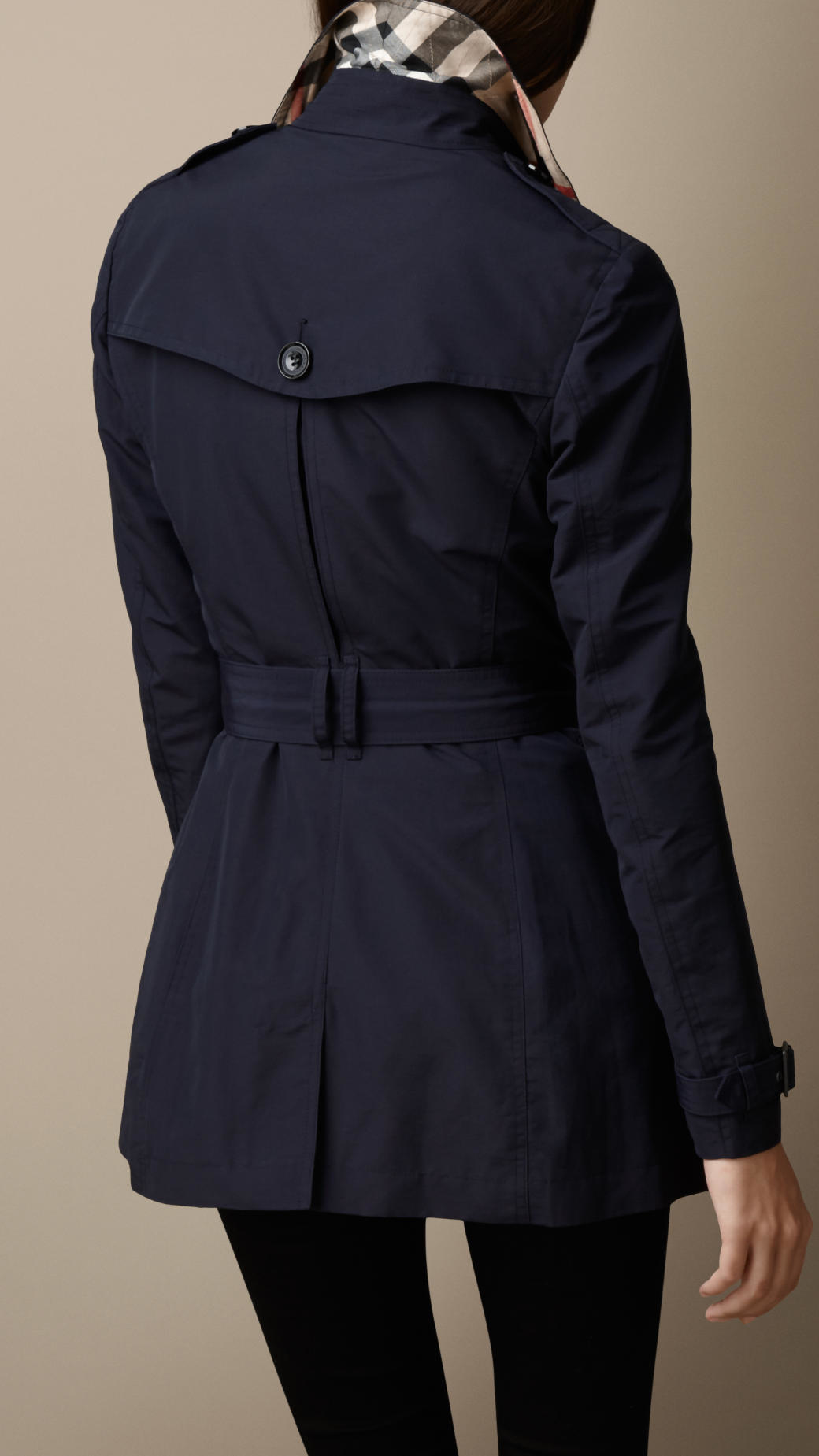 Burberry Leather Trim Technical Cotton Trench Coat Navy in Blue | Lyst