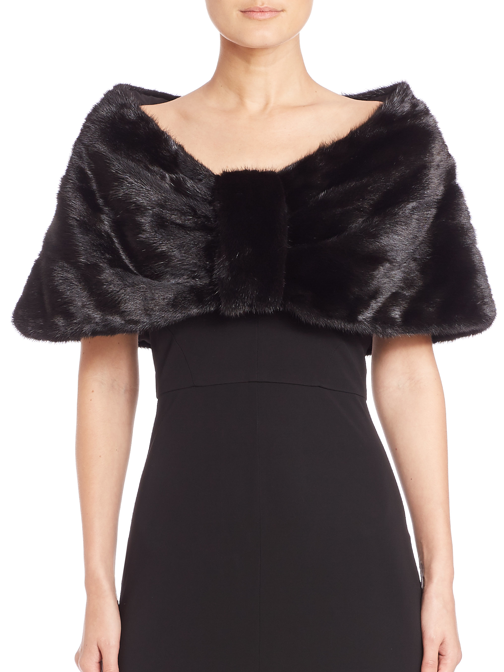 Carmen marc valvo Mink Fur Stole in Black | Lyst