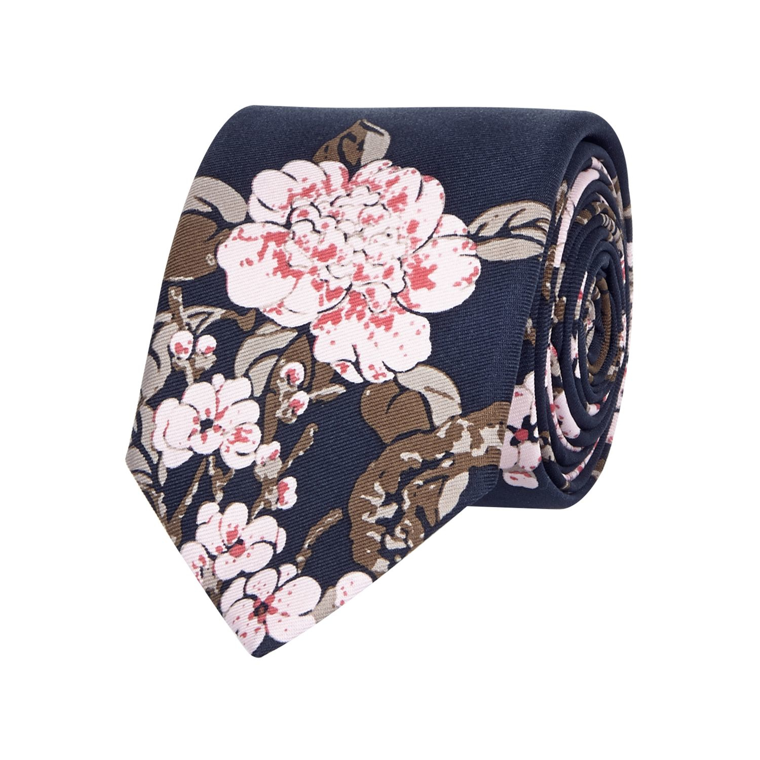 River island Navy Silk Japanese Floral Print Tie in Blue for Men Lyst