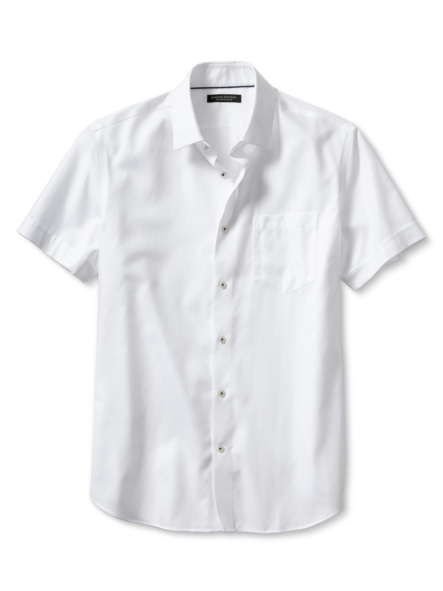 Banana republic Slim-fit Non-iron Short-sleeve Shirt in White for Men
