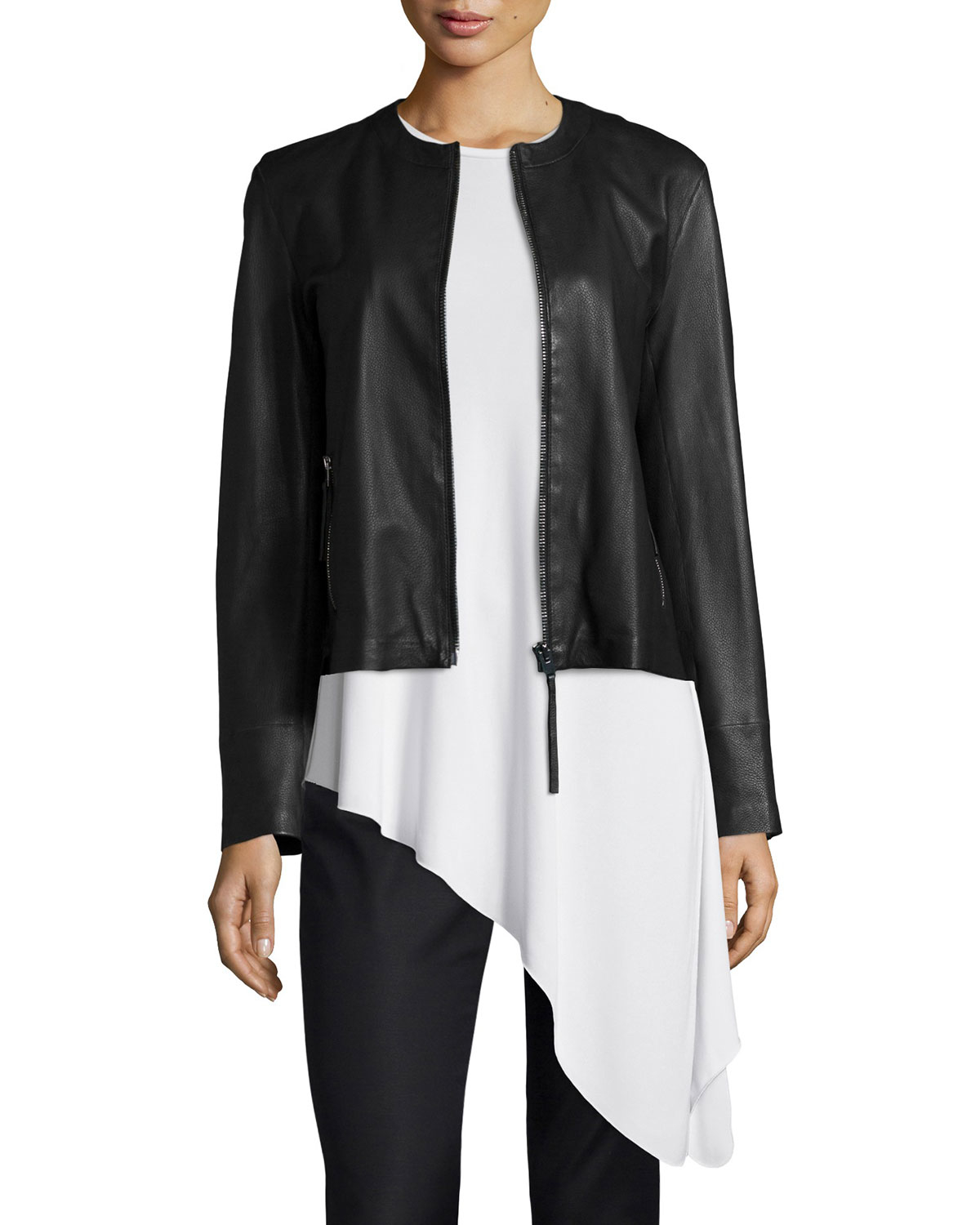 Joseph Alya Cropped Leather Jacket In Black Lyst Gallery