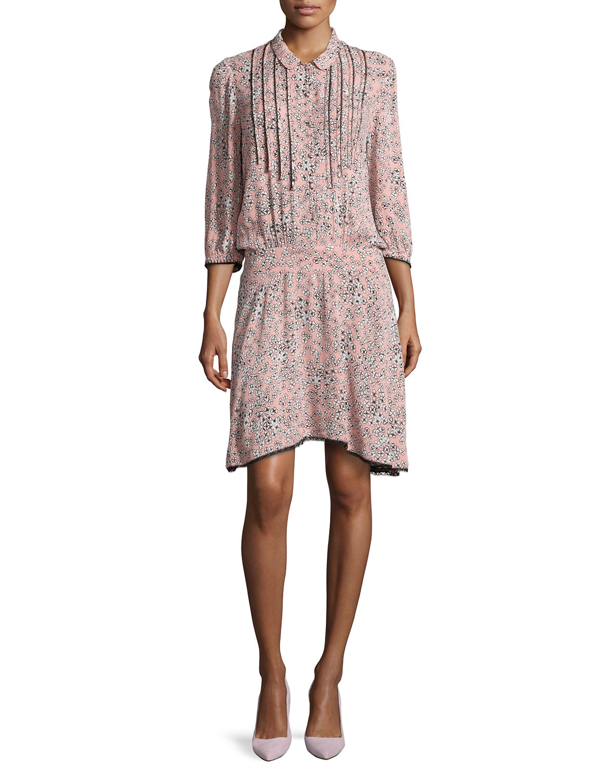 Zadig & Voltaire Lace-Trim Floral-Print Dress in Brown - Lyst