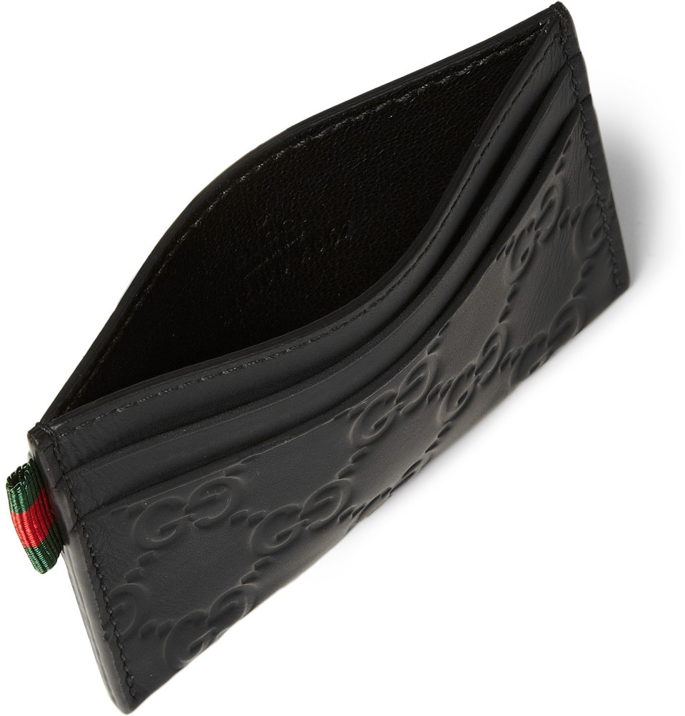 Lyst - Gucci Embossed Coated Leather Cardholder in Black ...