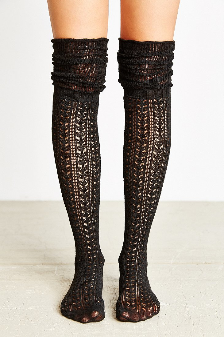Urban Outfitters Tonal Scrunch Over-the-knee Sock in Black | Lyst