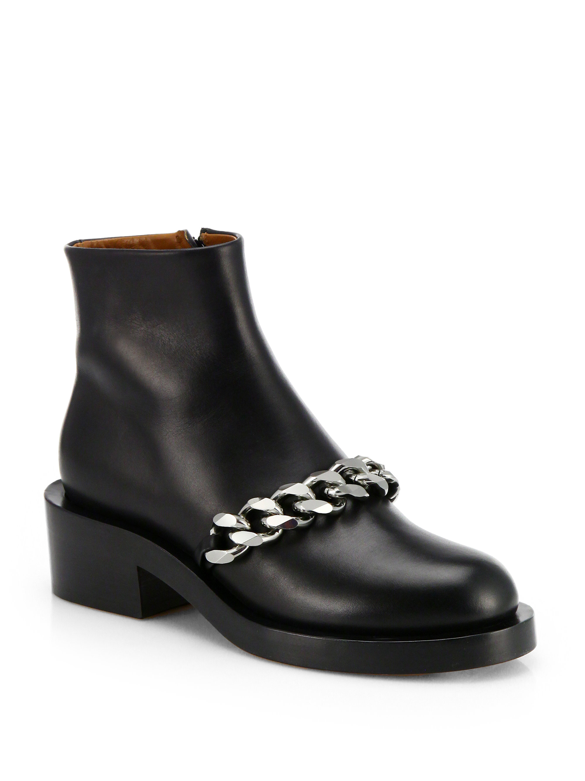 Lyst - Givenchy Laura Chained Leather Motorcycle Ankle Boots in Black
