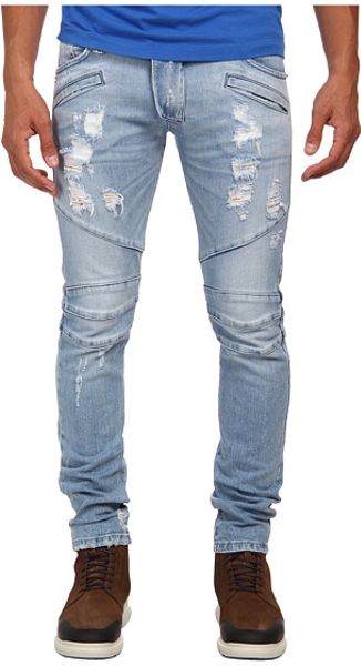 Balmain Light Blue Distressed Skinny Jeans in Blue for Men | Lyst