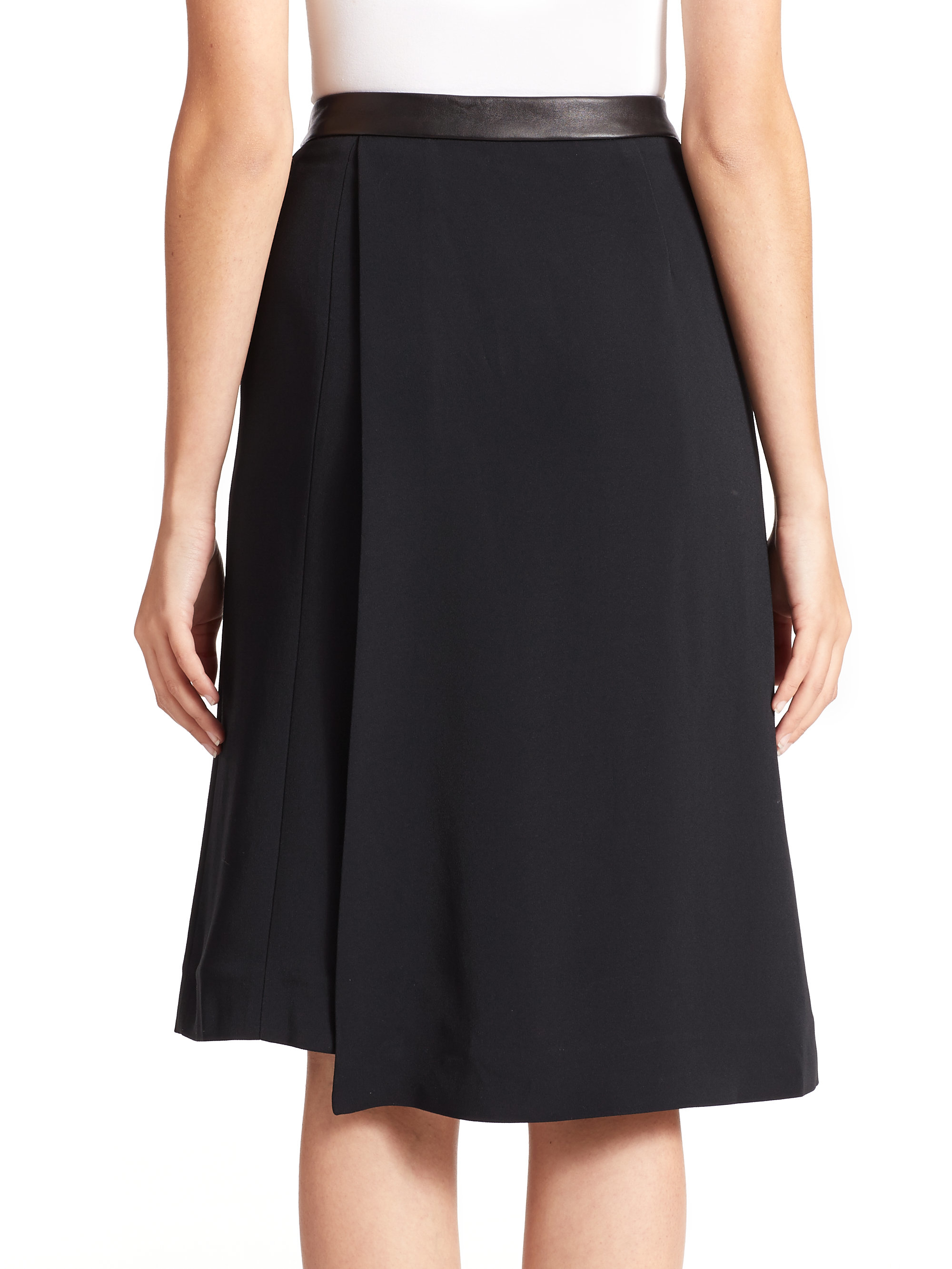 Narciso rodriguez Leather-trimmed Half Skirt in Black | Lyst