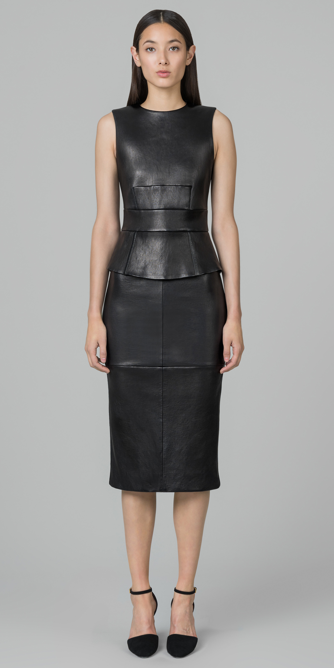 Lyst Kimora Lee Simmons Leather Peplum Dress In Black 