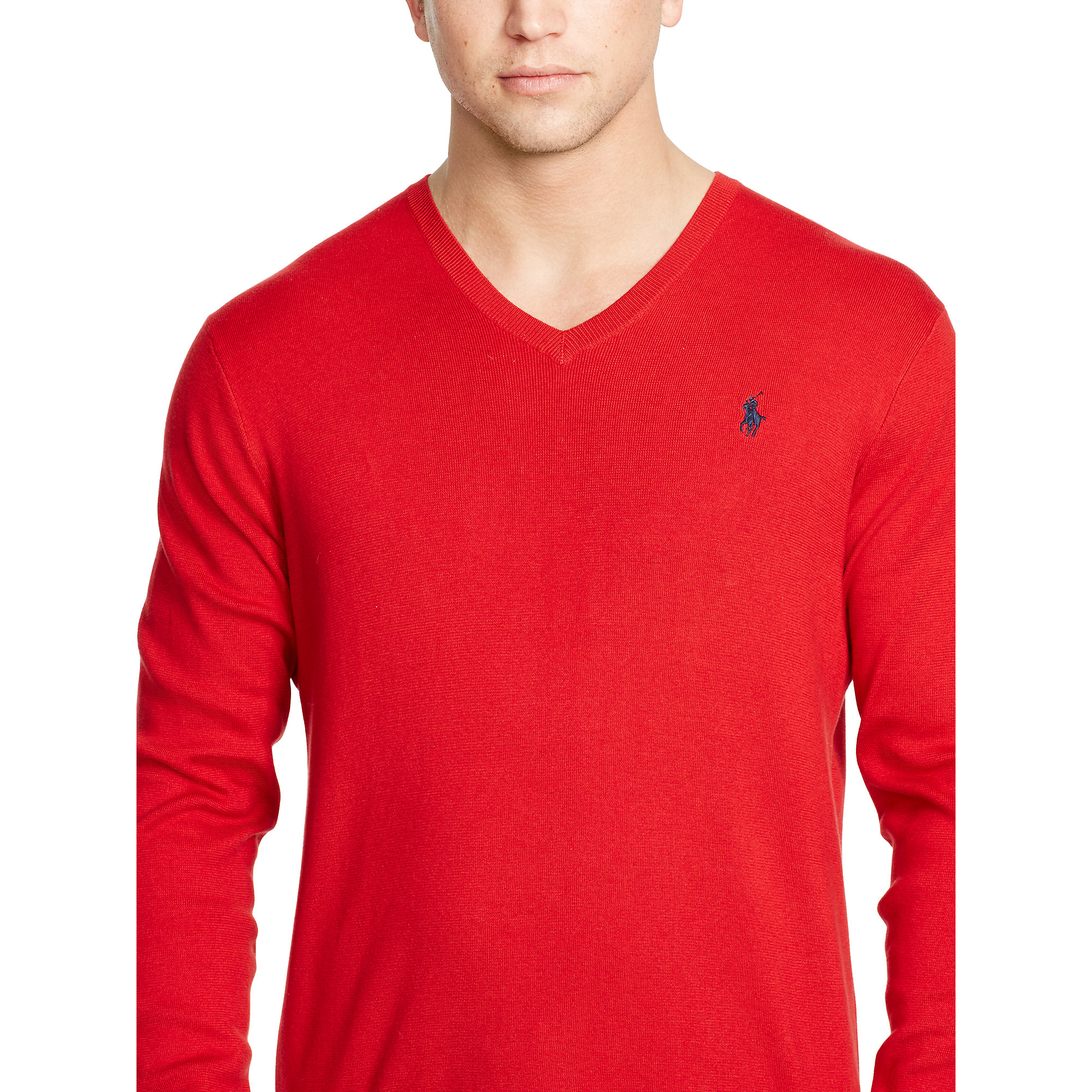 red and white polo sweater