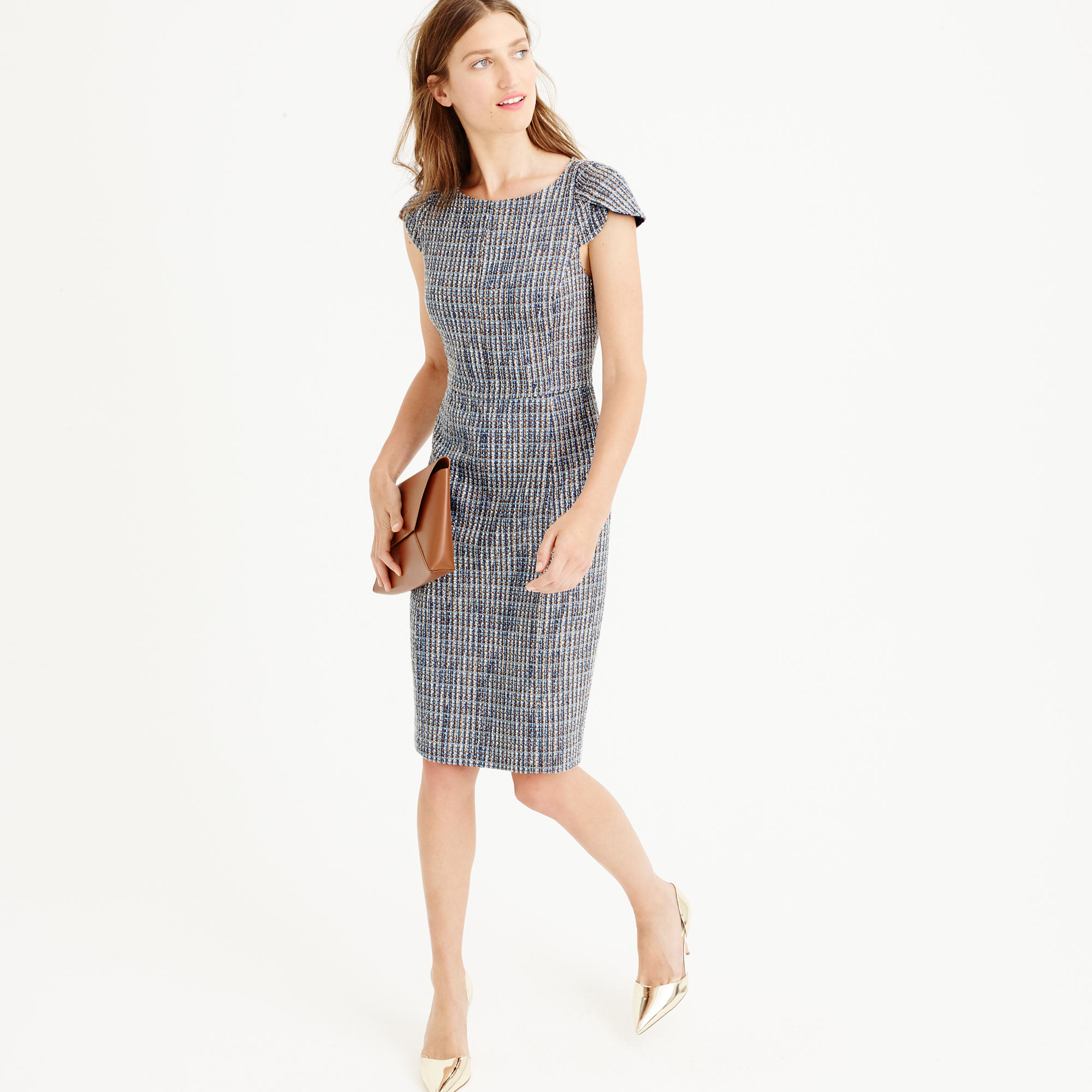 Lyst - J.Crew Petal-sleeve Dress In Flecked Tweed in Blue