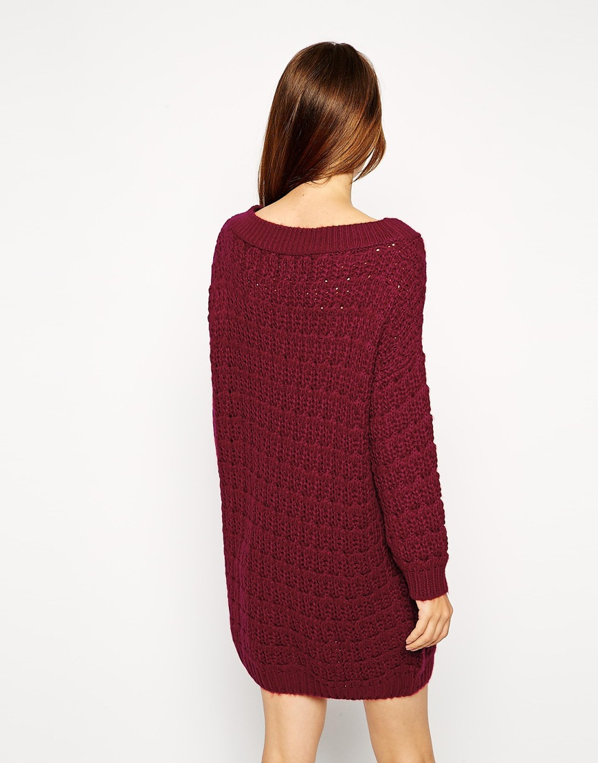 Lyst - Asos Slouchy Sweater Dress In Off The Shoulder Shape in Red