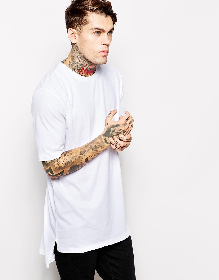 Asos Super Longline T-Shirt With Stepped Hem Skater Fit in White for ...