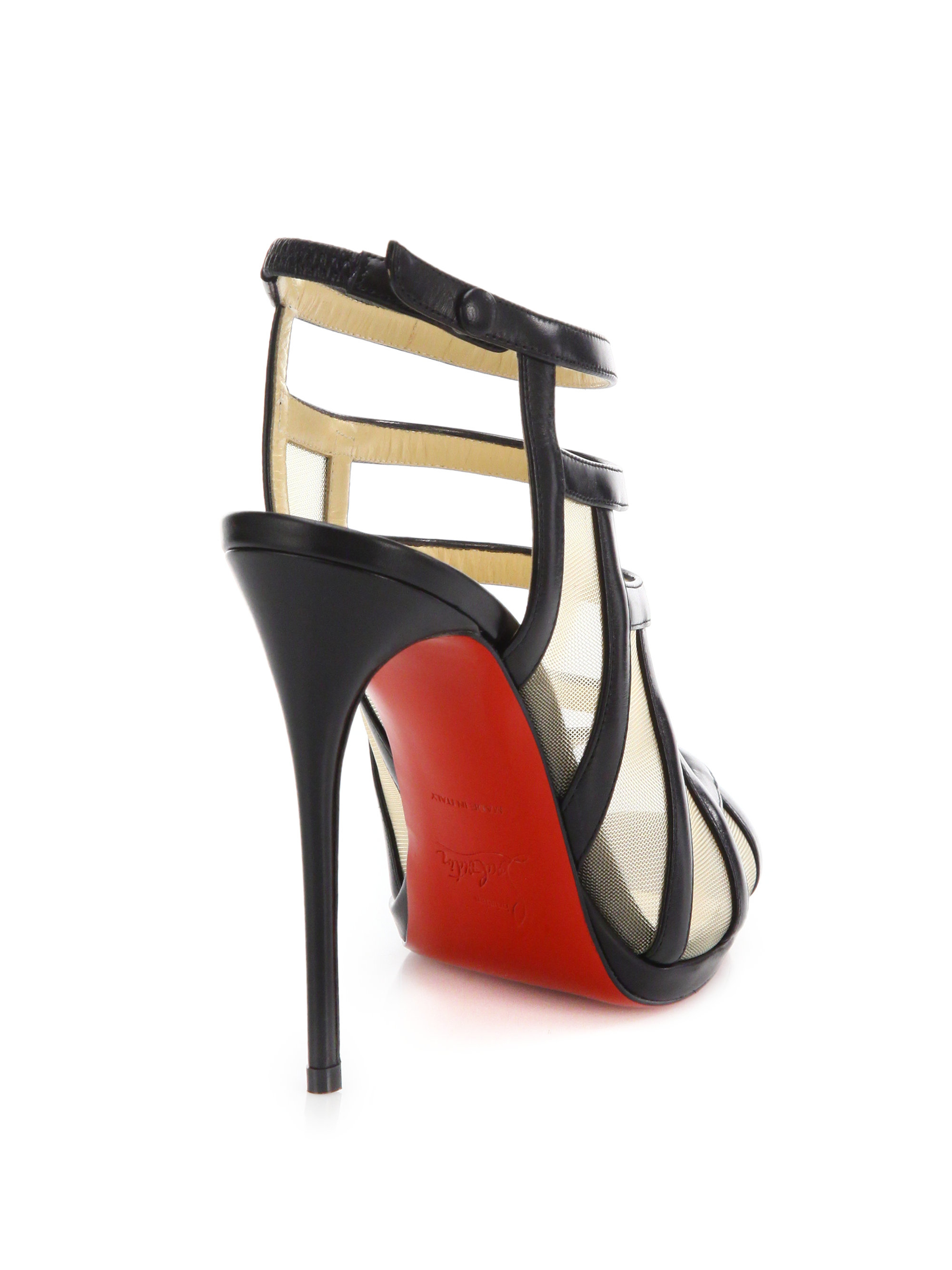 christian louboutin platform cage sandals Black leather stacked ...