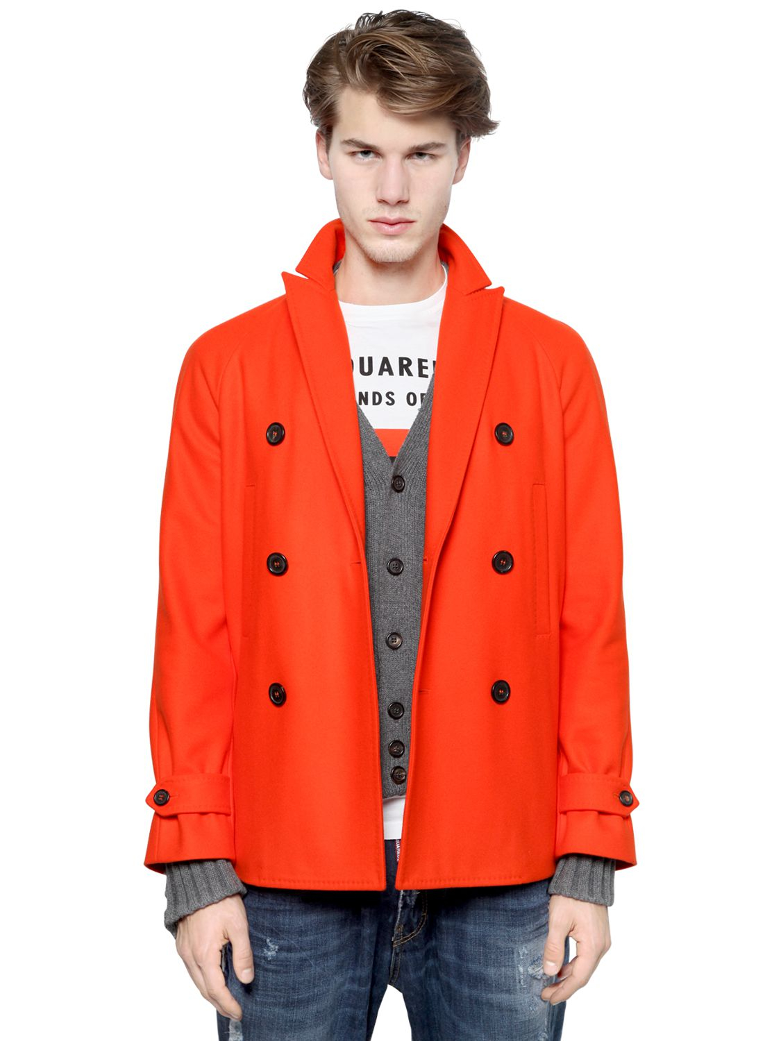 Lyst DSquared  Workhouse Wool Pea Coat  in Orange  for Men