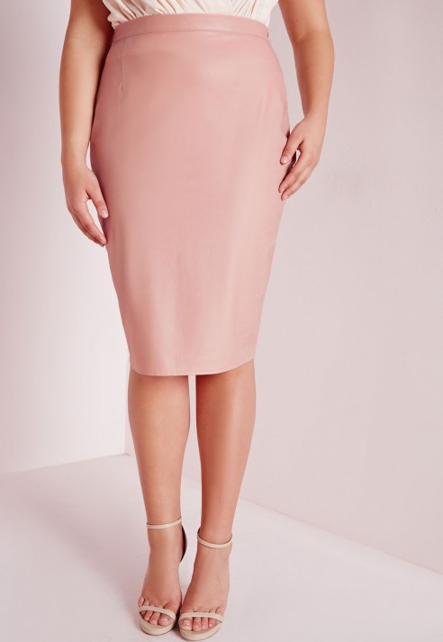 Missguided Plus Size Faux Leather Midi Skirt Blush in Pink | Lyst