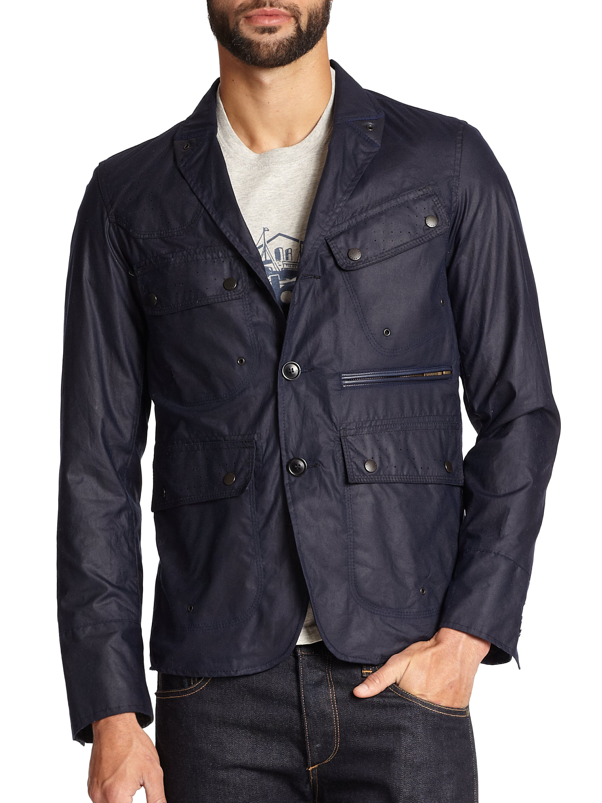 Barbour Waxed Cotton Jacket in Blue for Men | Lyst
