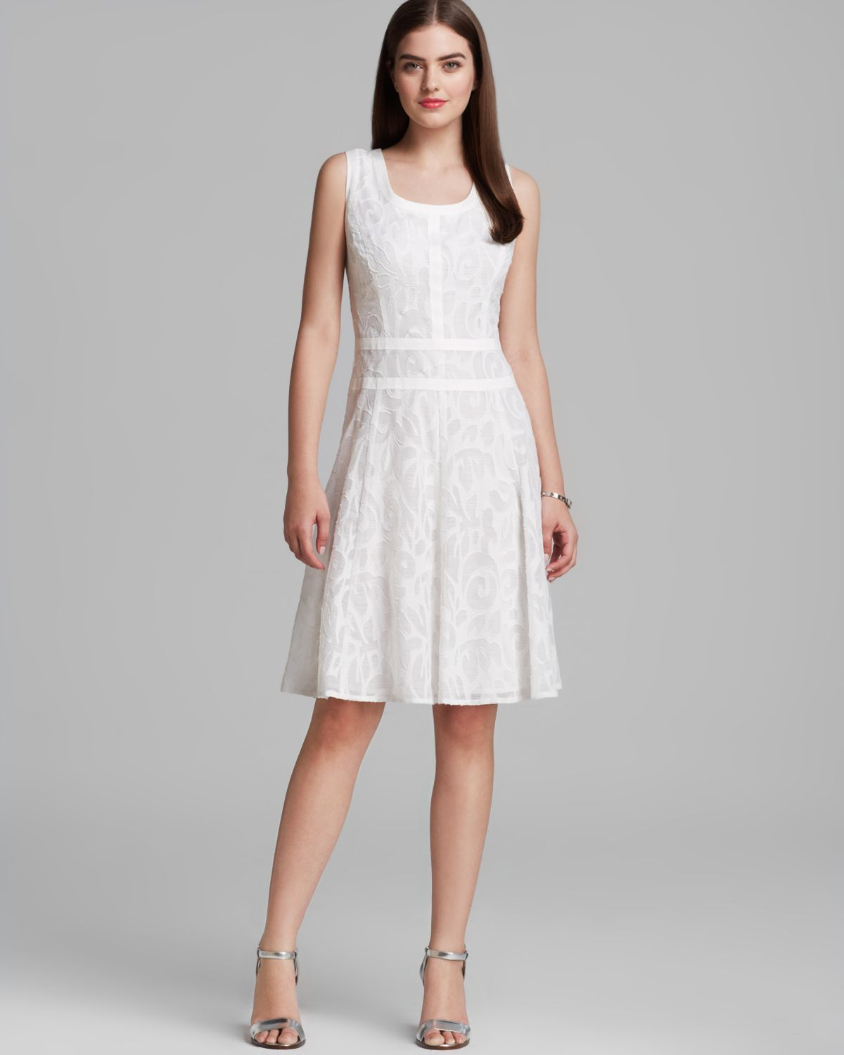 Lyst - Anne Klein Dress Sleeveless Jacquard Fit and Flare in White