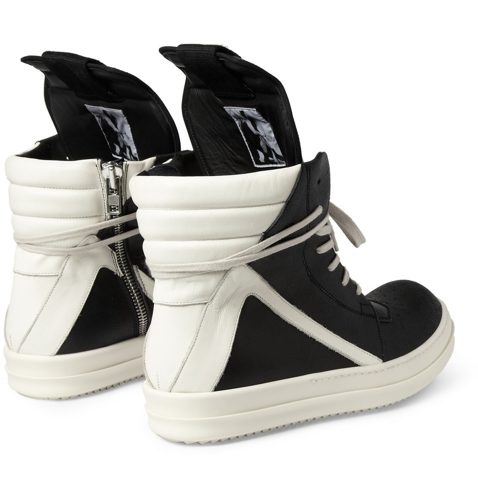Rick owens Panelled Leather High Top Sneakers in Black for Men | Lyst