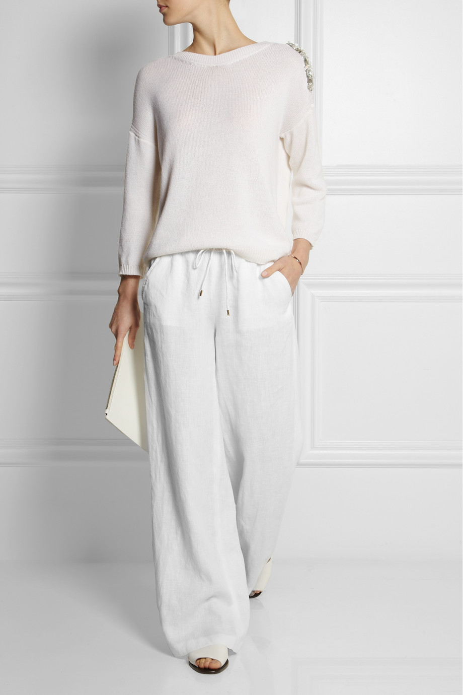 Lyst Michael Michael Kors Linen Wideleg Pants In White