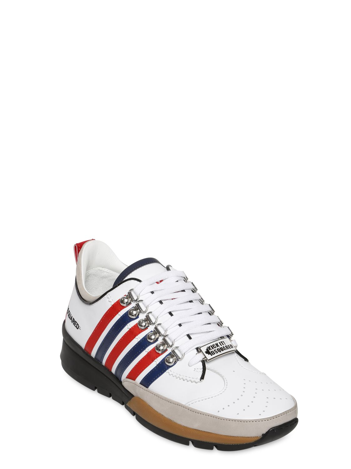 Lyst - Dsquared² Striped Leather & Suede Sneakers in White for Men