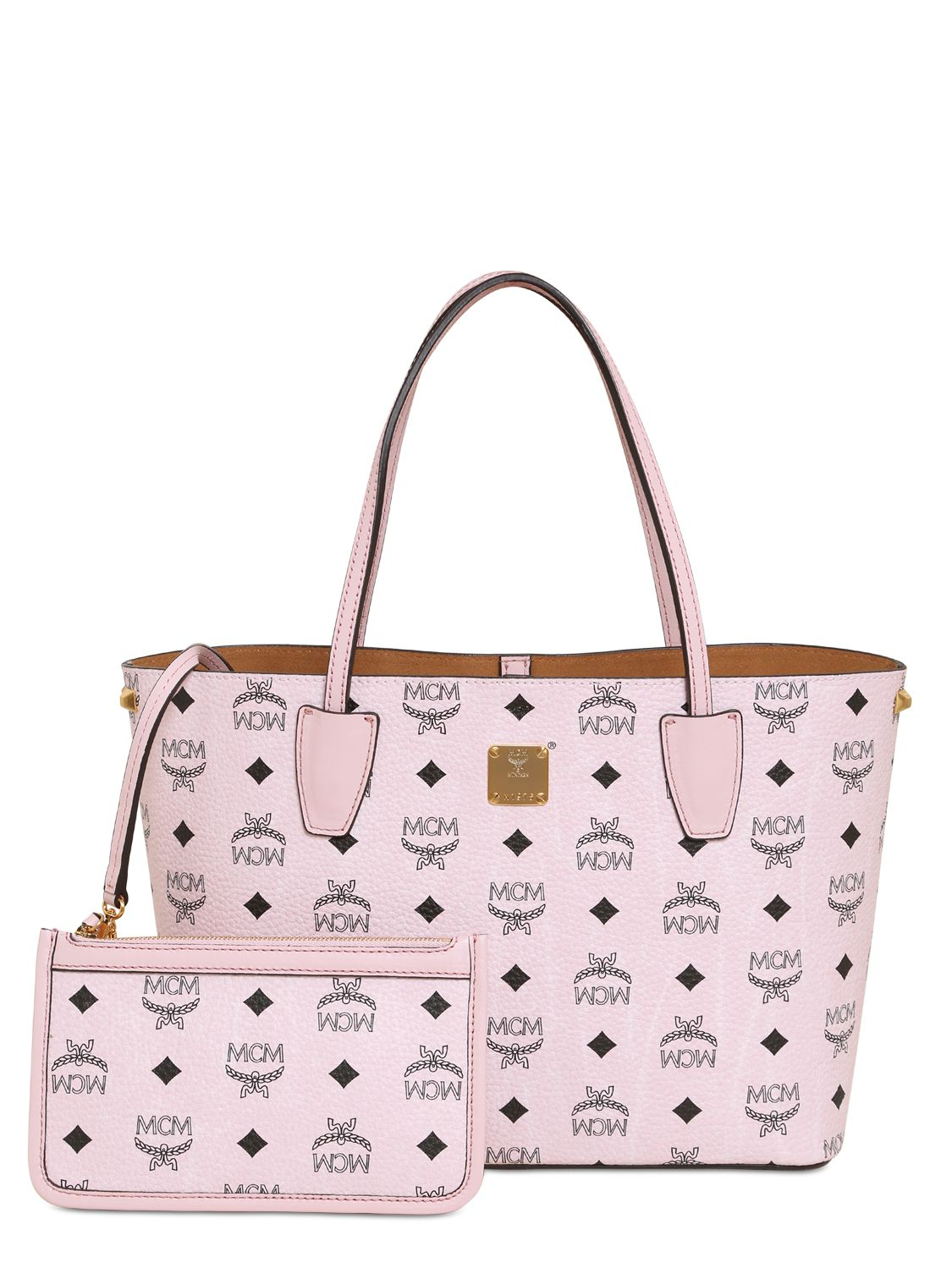 Mcm Small Printed Faux Leather Tote Bag In Pink Lyst Gallery