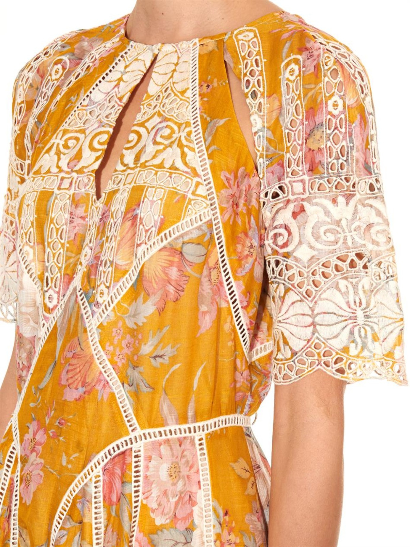 zimmermann yellow multi confetti scallop floral print cotton dress yellow product 2 035766925 normal