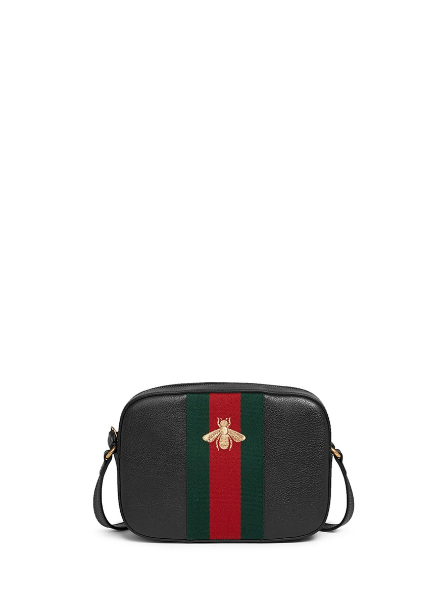 Lyst - Gucci &#39;webby&#39; Bee Embroidery Web Leather Crossbody Bag in Red