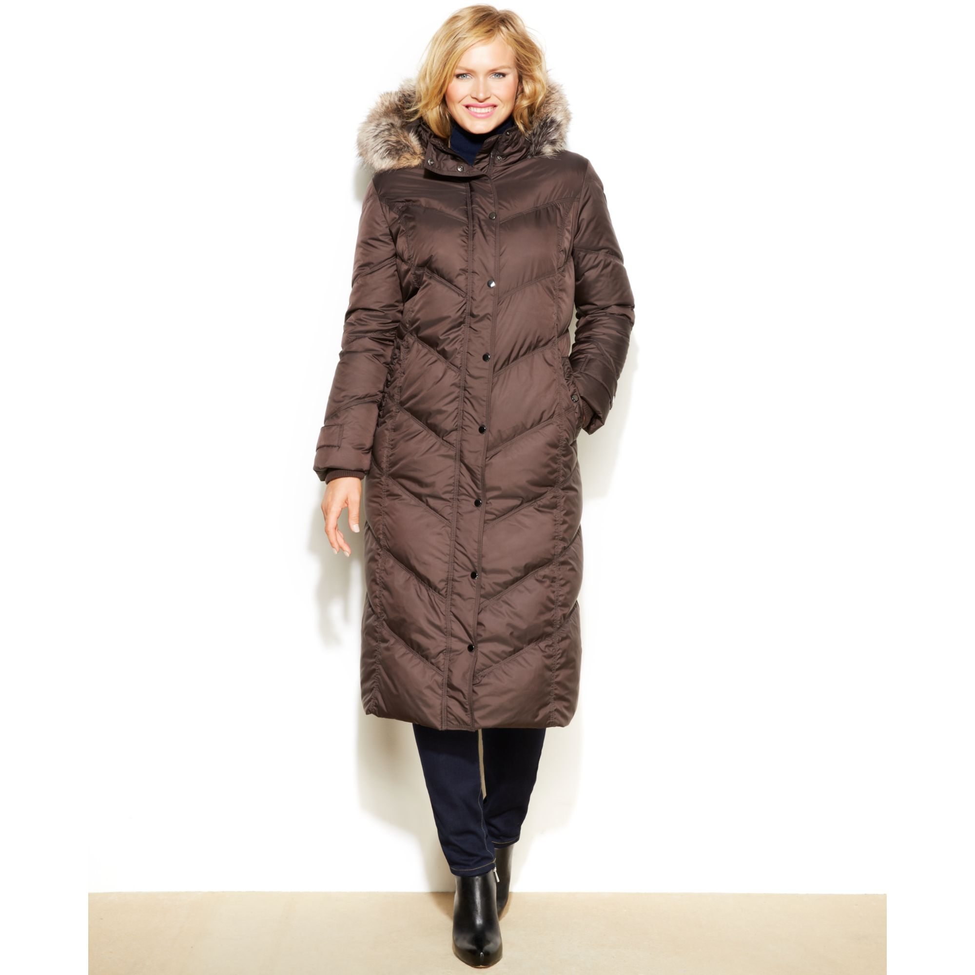 London Fog Plus Size Hooded Faux-Fur-Trim Down Maxi Puffer Coat in ...