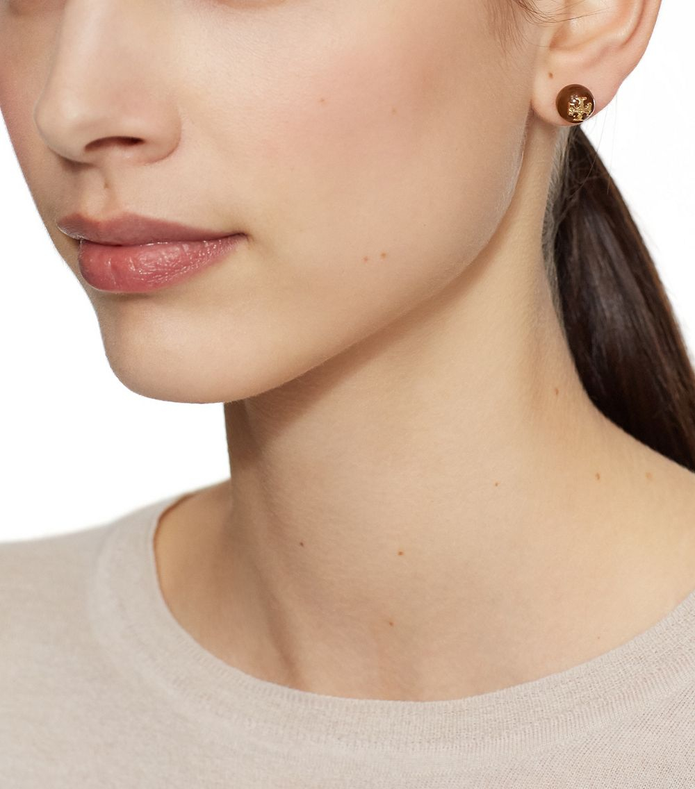 Lyst Tory Burch Resin Logo Stud Earring In Black Gallery