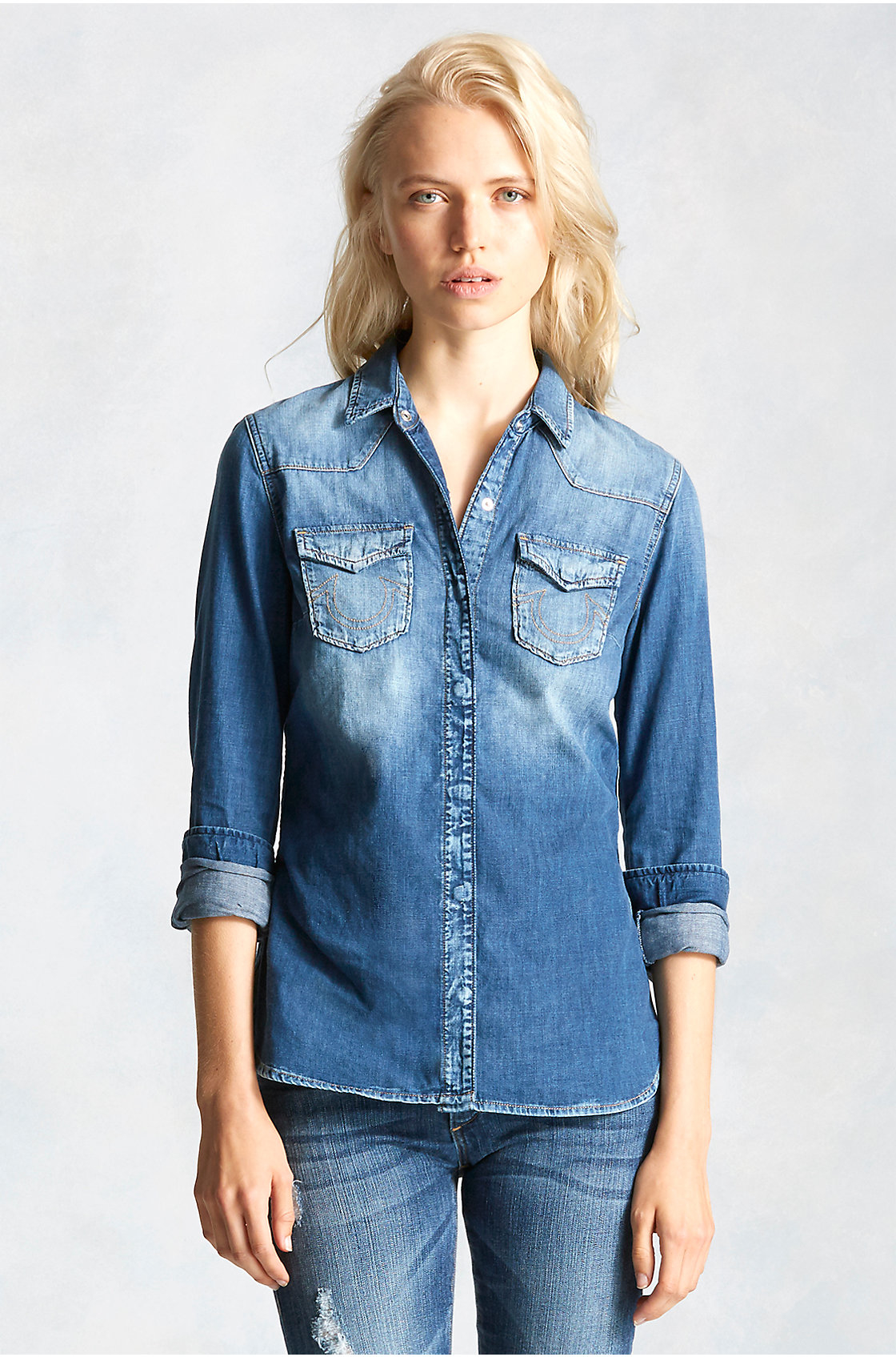 True Religion Georgia Womens Western Shirt in Blue (Marin Harbor ) | Lyst