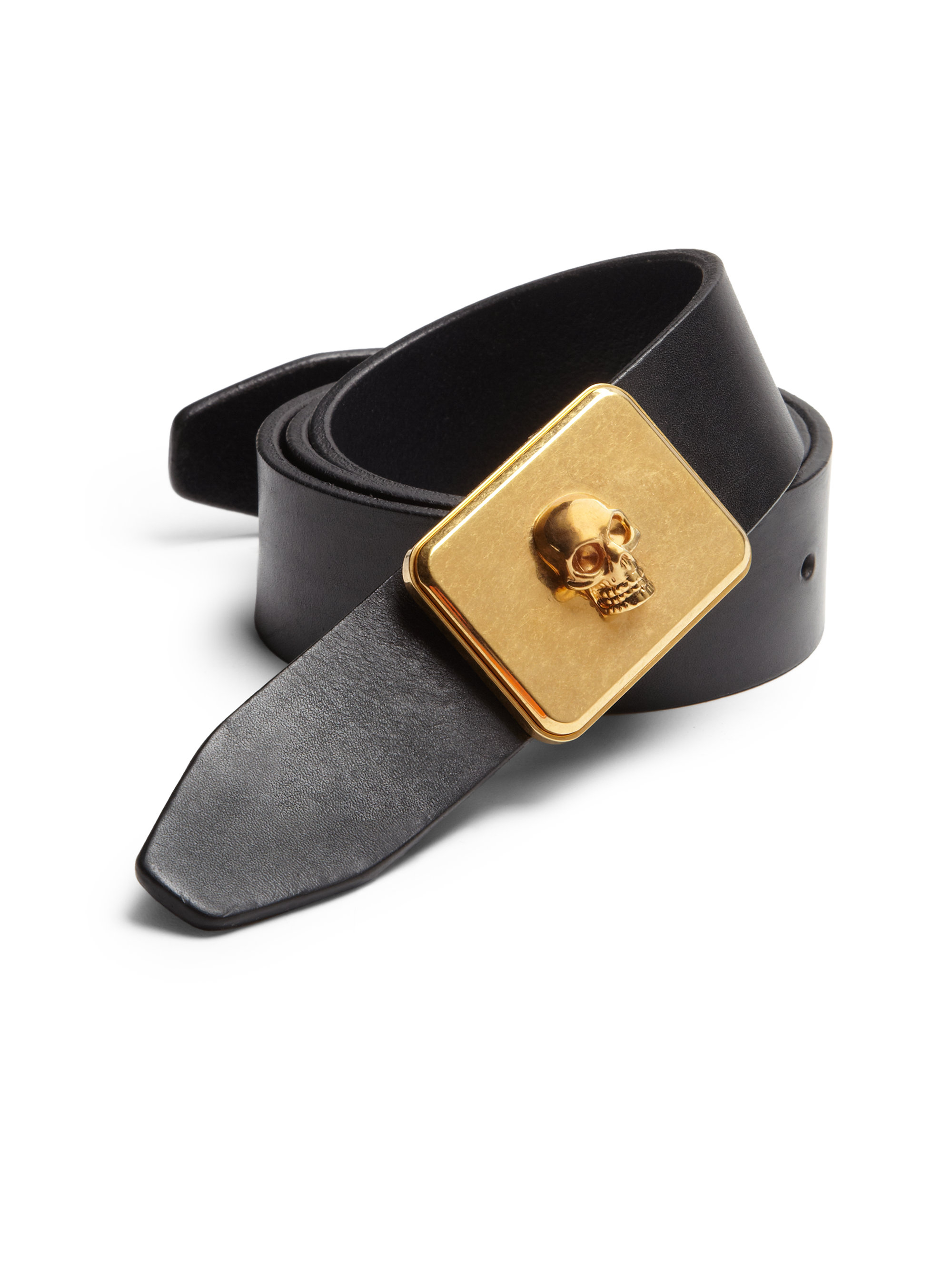 Lyst - Alexander McQueen Skull Buckle Leather Belt in Black for Men