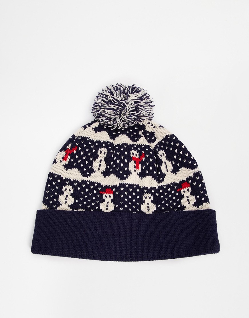 Asos Bobble Beanie Hat With Snowman Design in Black for Men Lyst