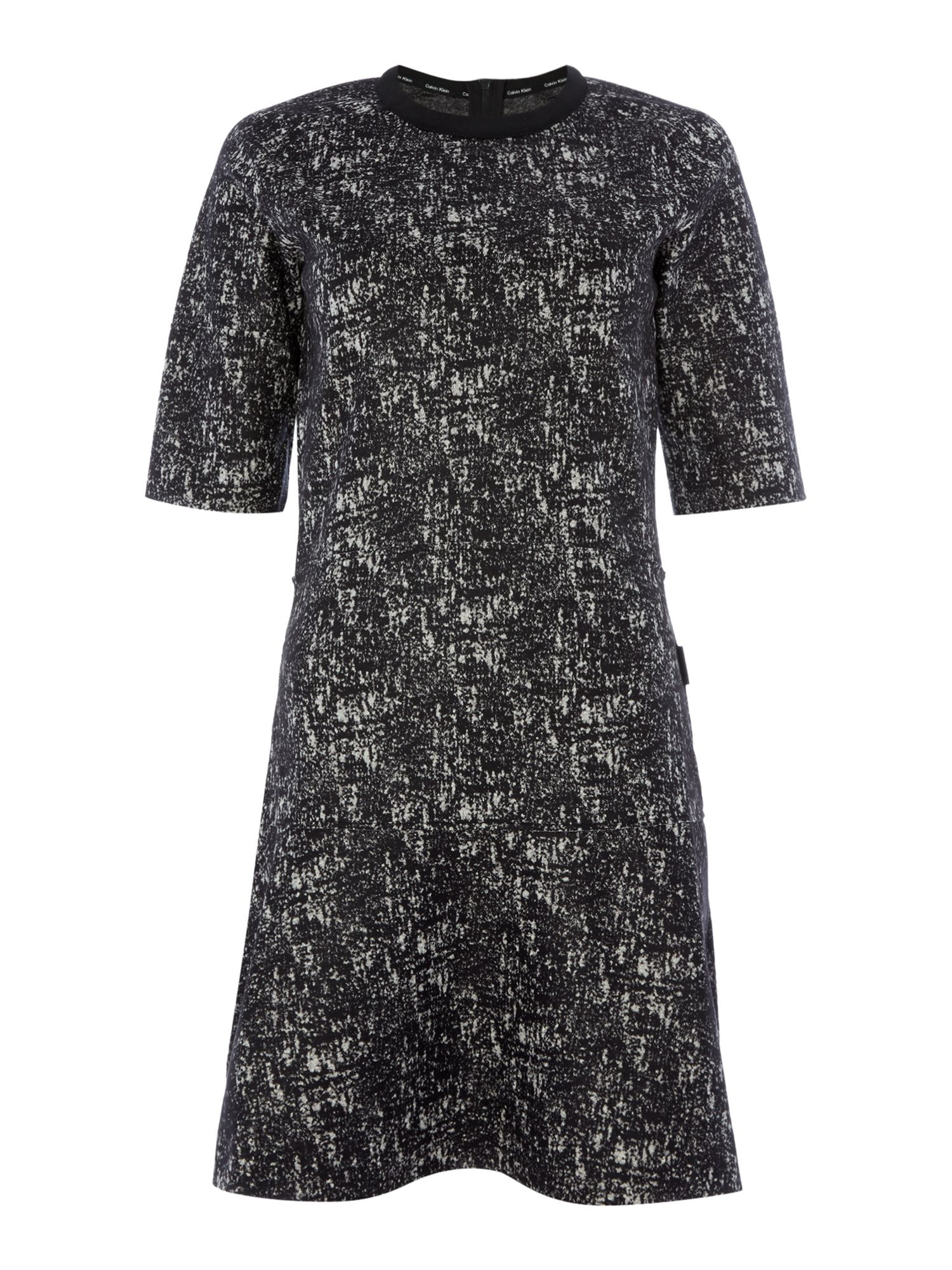 Calvin klein Raana Short Sleeve Tweed Look Dress In Meteorite in Black